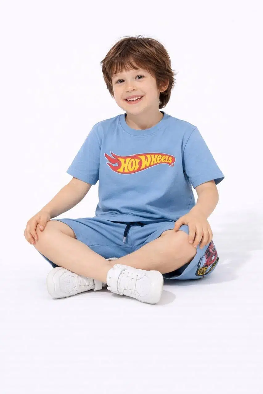 ERKEK ÇOCUK HOT WHEELS MODELLİ PAMUK ŞORTLU TAKIM - Mavi