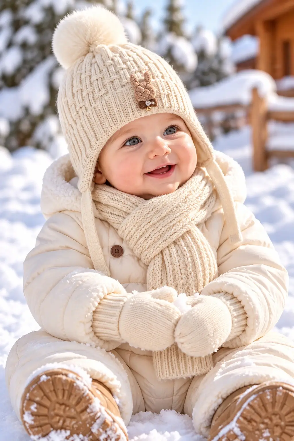 KİTTİ 26150-01 0-18 AY KIZ BEBEK ATKI BERE ELDİVEN SET - KREM