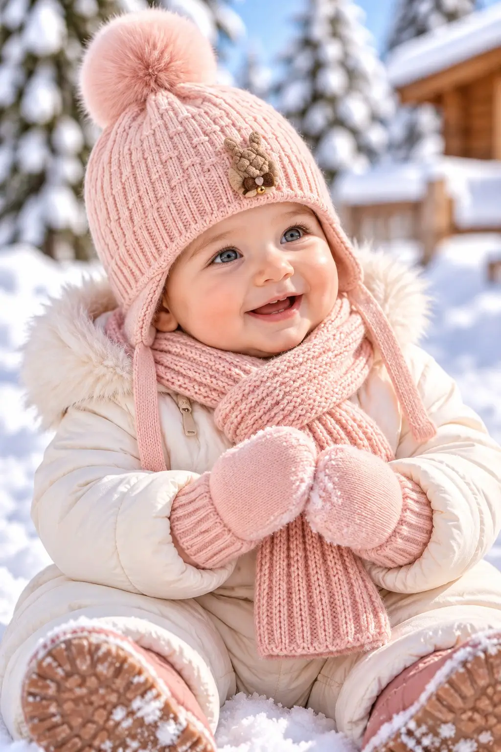 KİTTİ 26150-01 0-18 AY KIZ BEBEK ATKI BERE ELDİVEN SET - Pembe