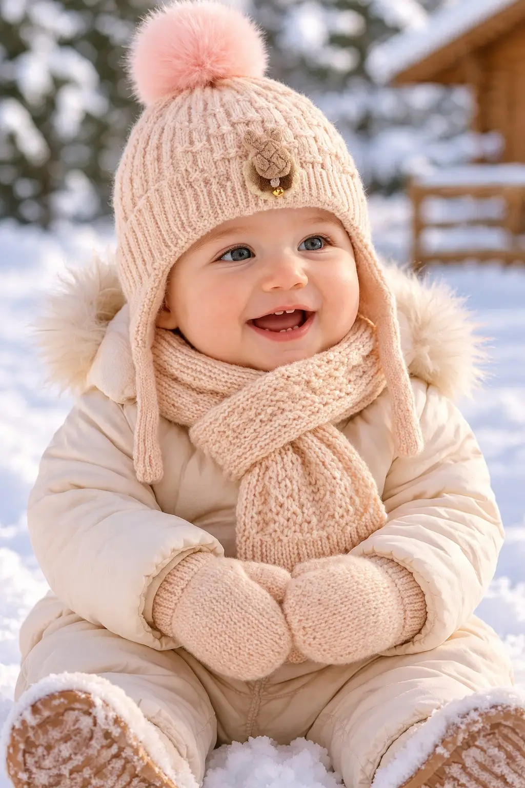 KİTTİ 26150-01 0-18 AY KIZ BEBEK ATKI BERE ELDİVEN SET - Ekru