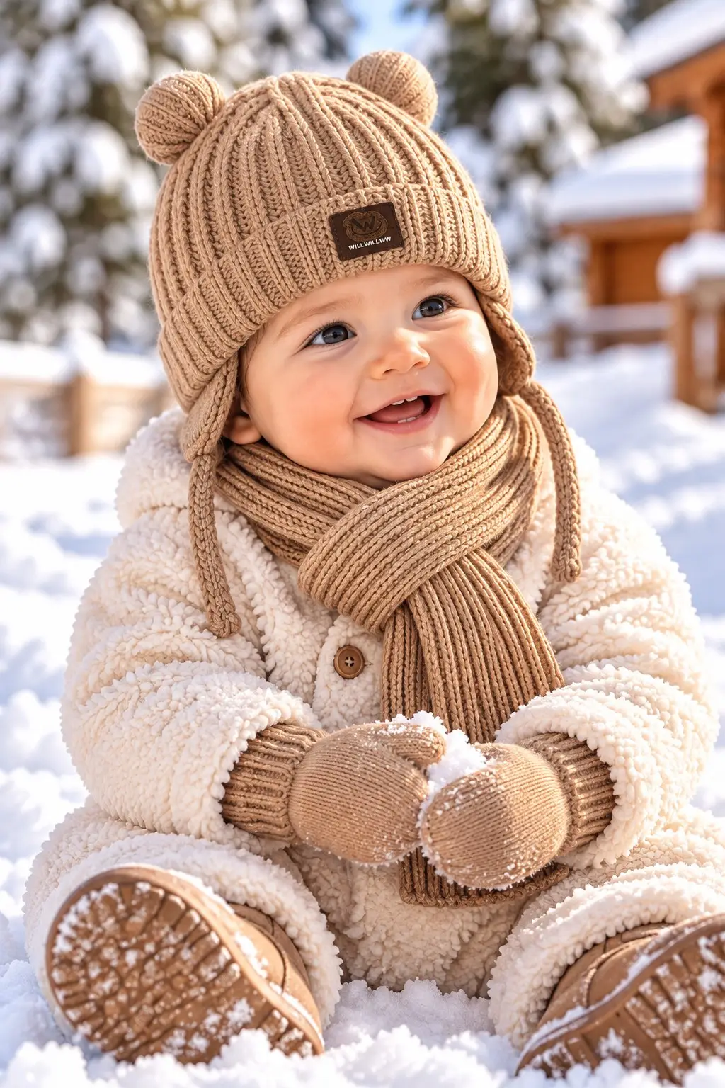 KİTTİ 26150-07 0-18 AY ERKEK BEBEK ATKI BERE ELDİVEN SET - KAHVERENGİ