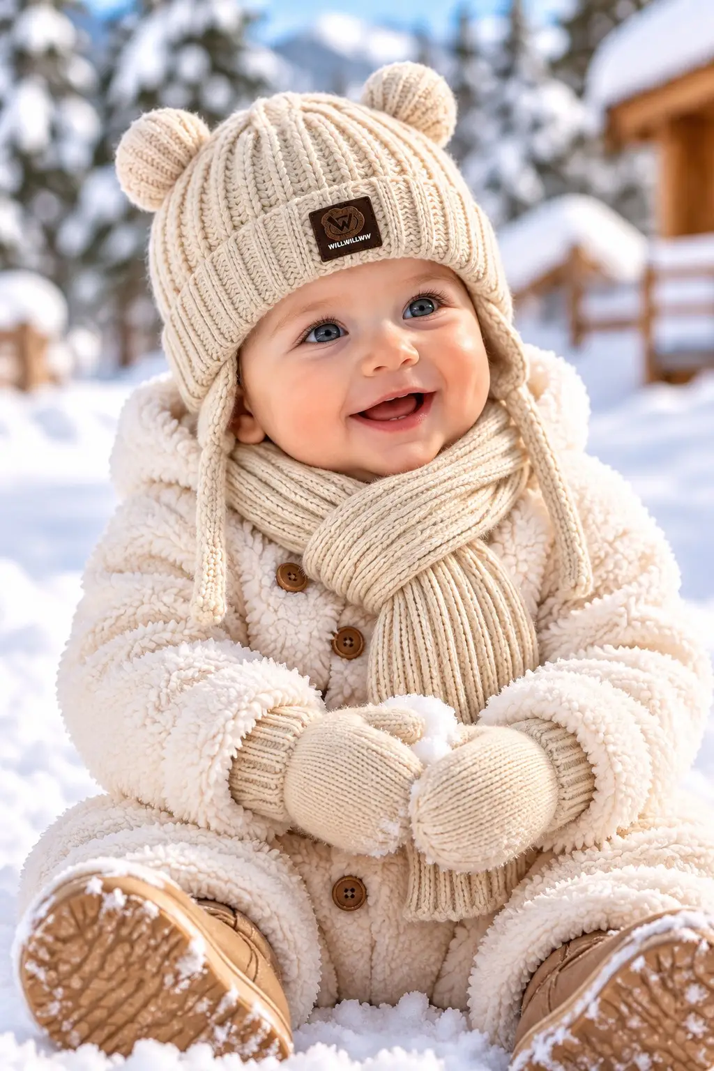 KİTTİ 26150-07 0-18 AY ERKEK BEBEK ATKI BERE ELDİVEN SET - Ekru